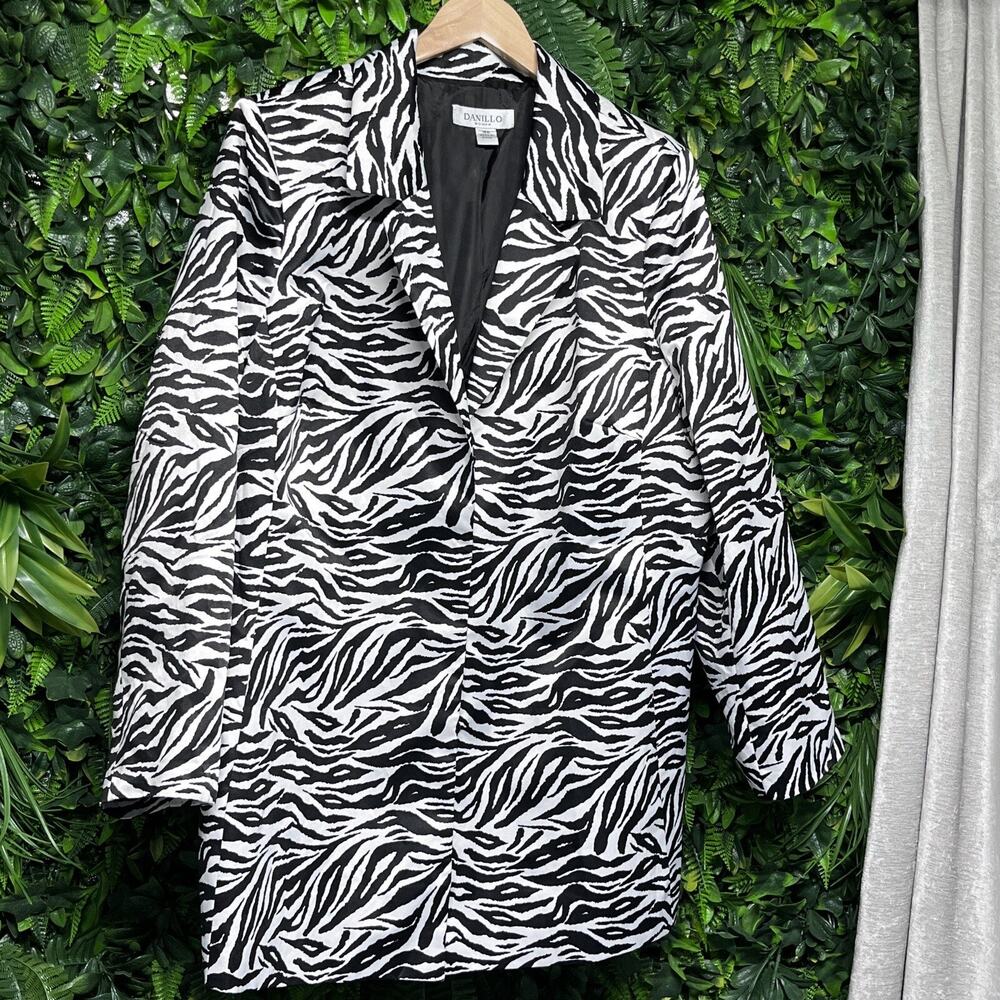 Y2K DANILLO Blazer 18W Black White Animal Print Jacket‎ Mob Wife Separates 2579